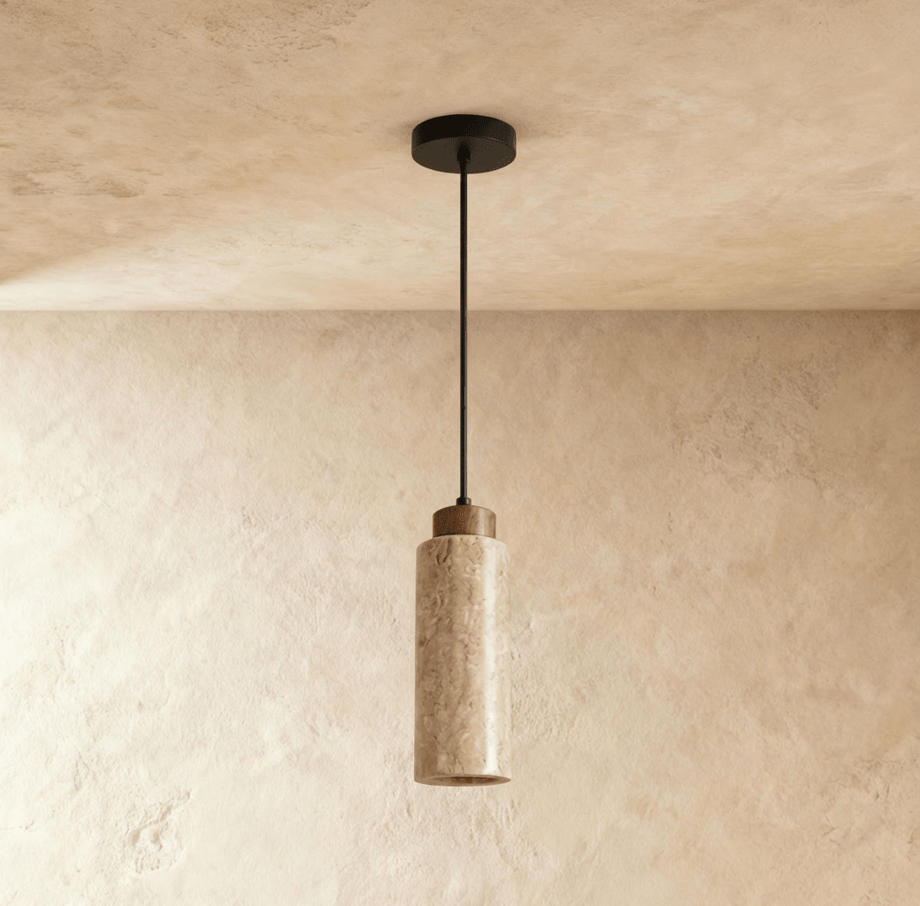 Suspension fine en bois et travertin