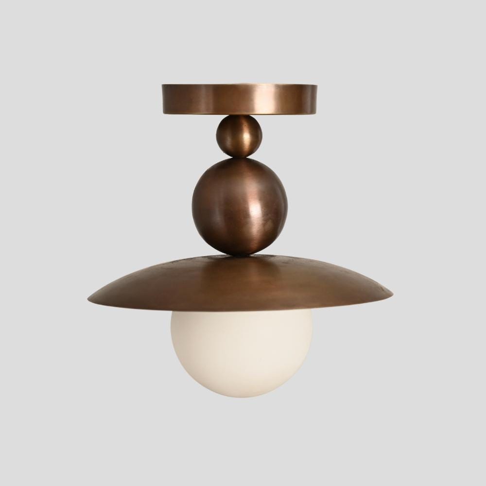Plafonnier semi-encastré globe en laiton de style mid-century Seravin