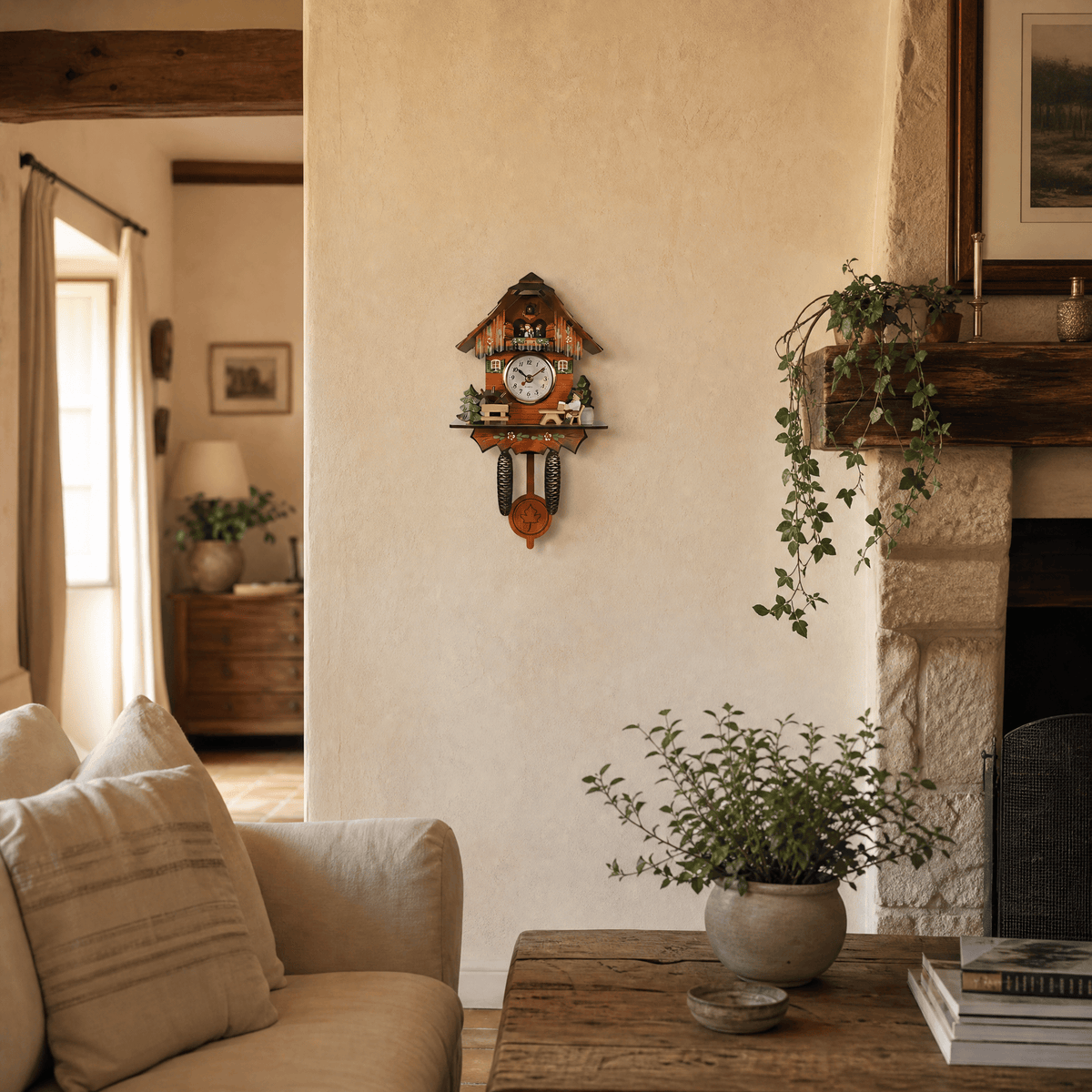 Horloge à coucou rustique en bois Corlinda