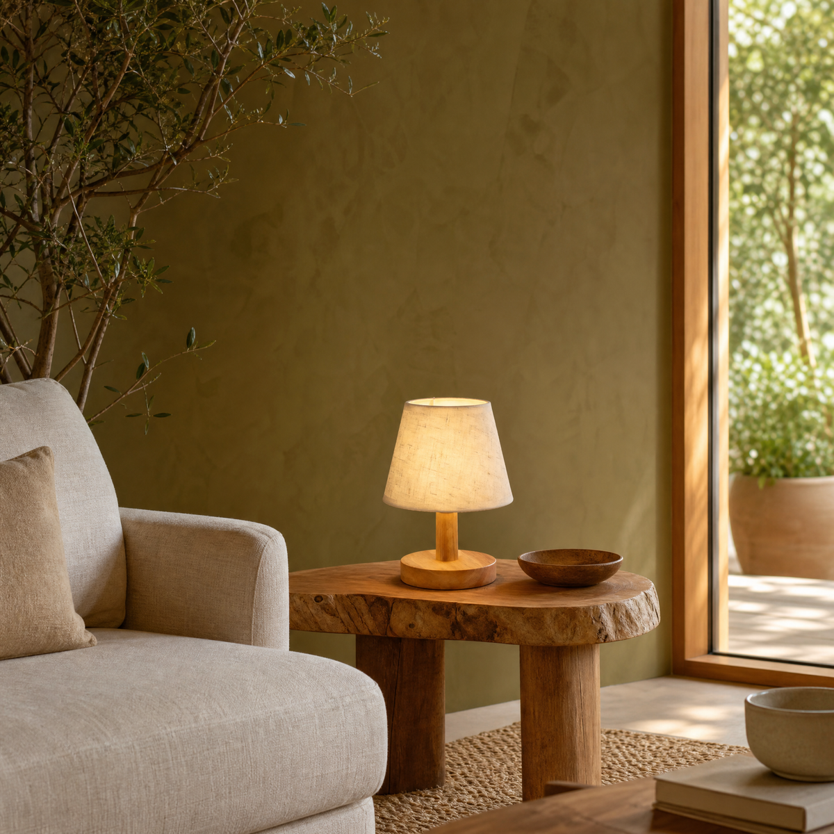 Lampe de table scandinave en chêne Elarion