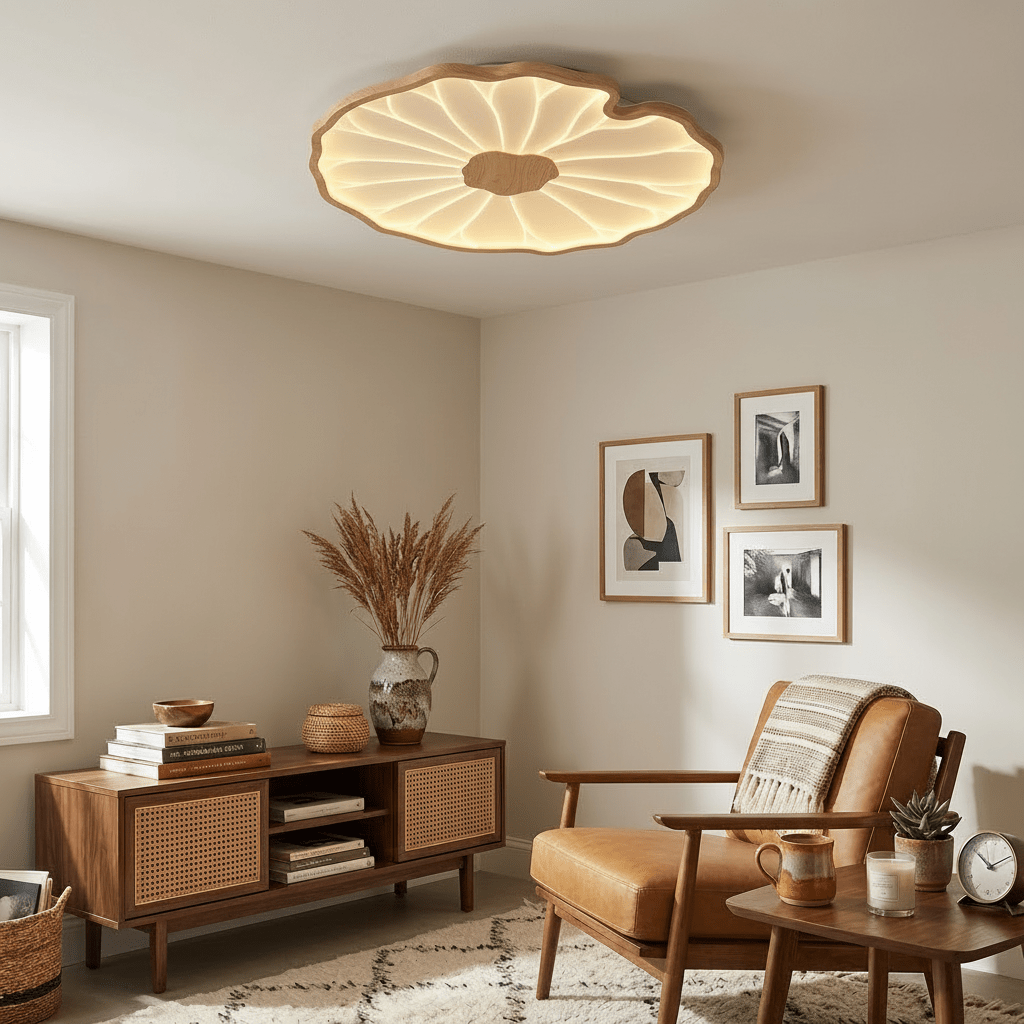 Plafonnier effet grain de bois Waterlily