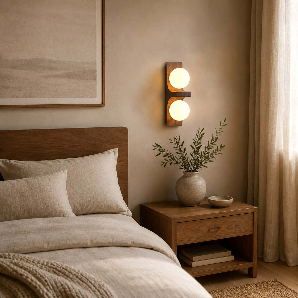Applique murale double globe en bois