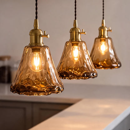 Suspension vintage en laiton et ambre