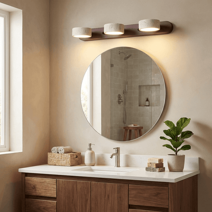 Applique murale pour meuble-lavabo en travertin et bois