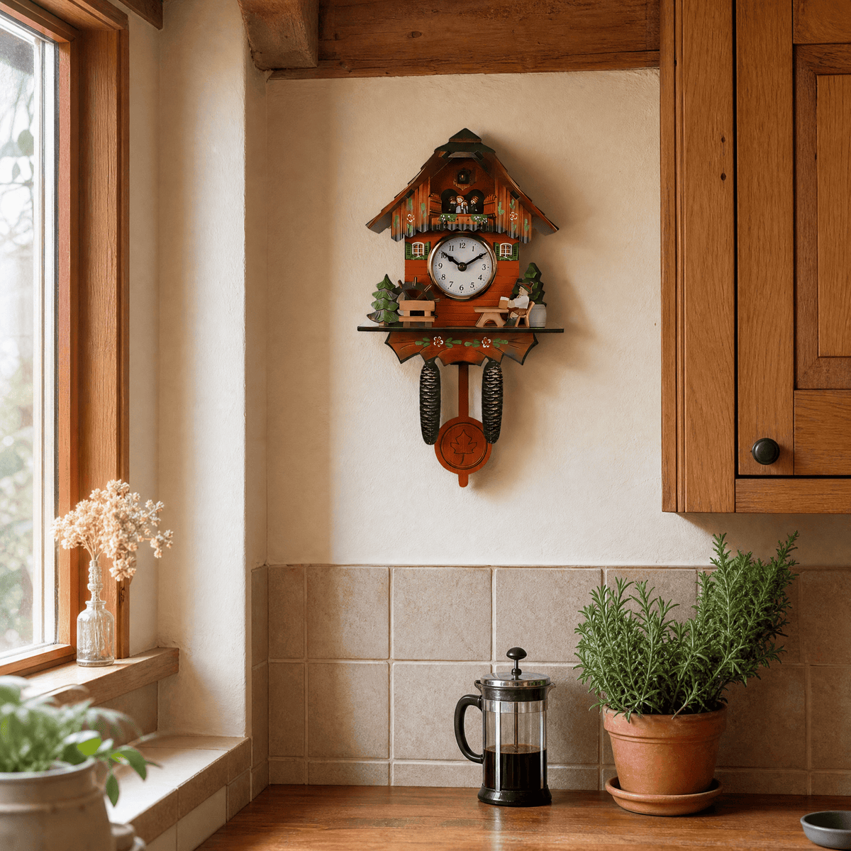 Horloge à coucou rustique en bois Corlinda