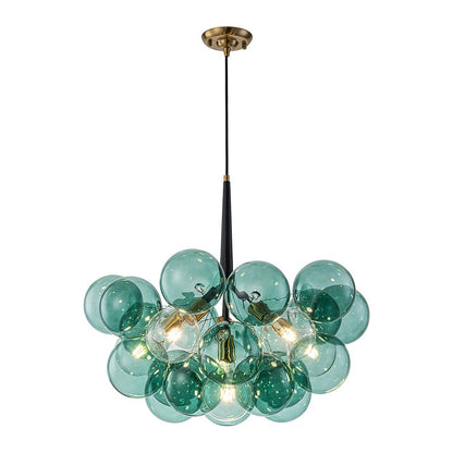 Lustre en laiton en verre bullé bleu sarcelle