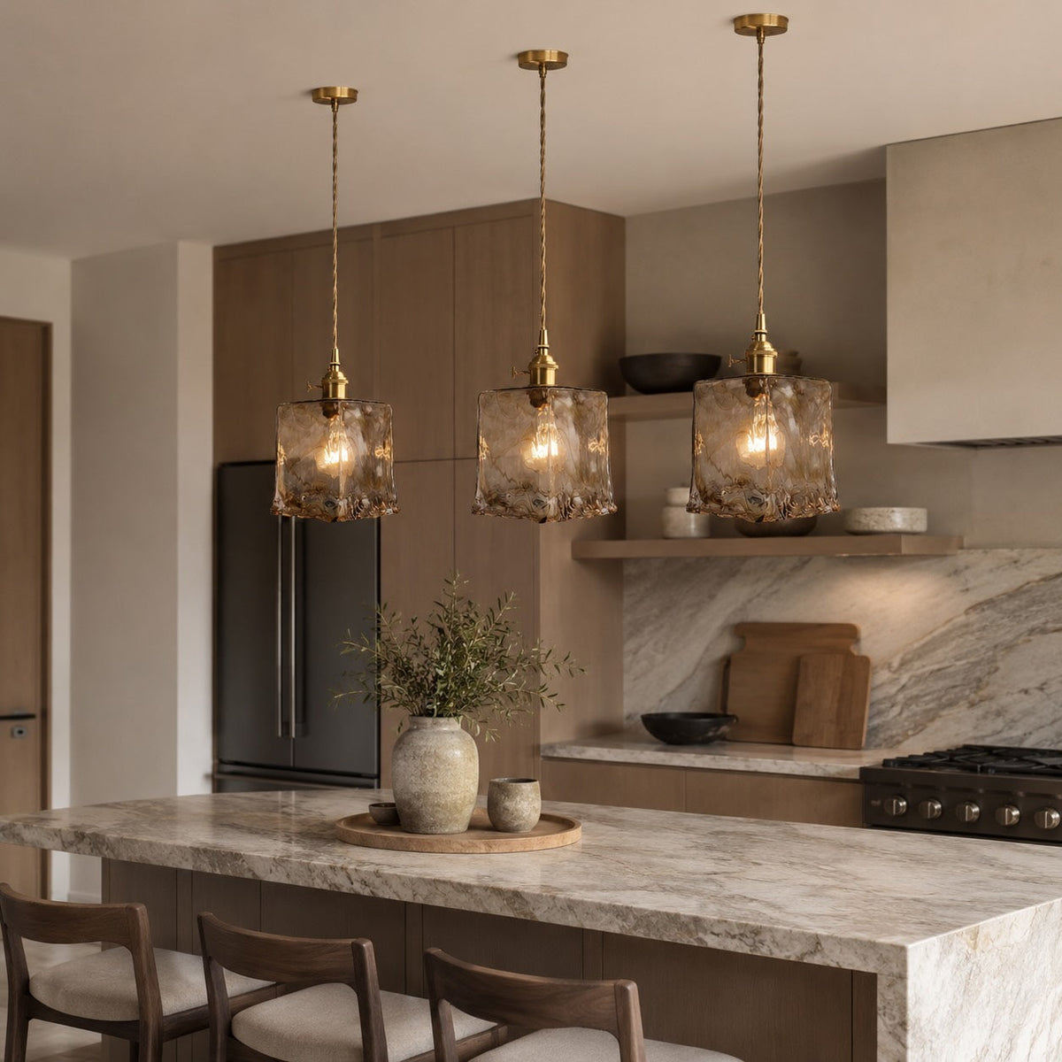 Suspension vintage en laiton et ambre