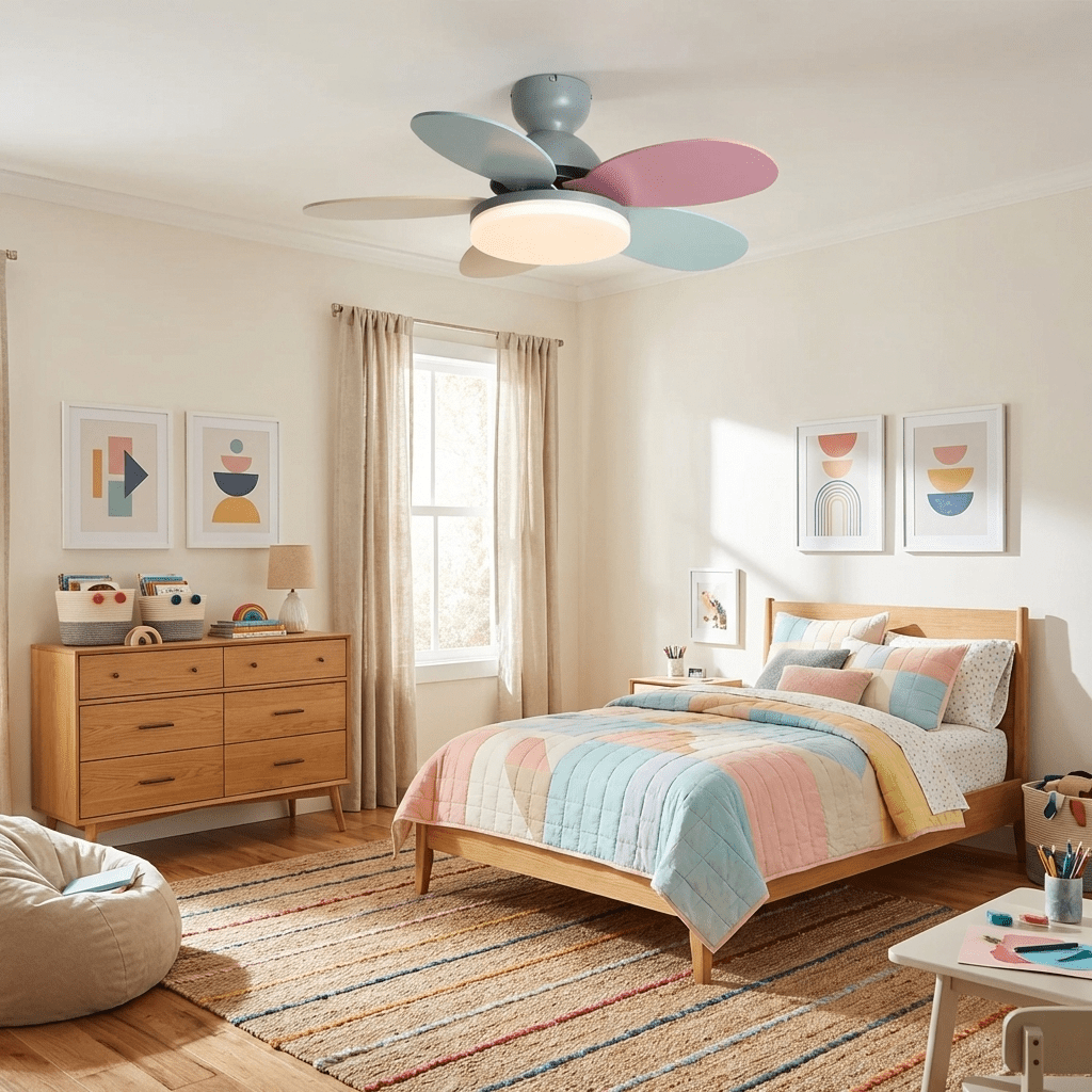 Ventilateur de plafond en bois à pales en forme de fleur