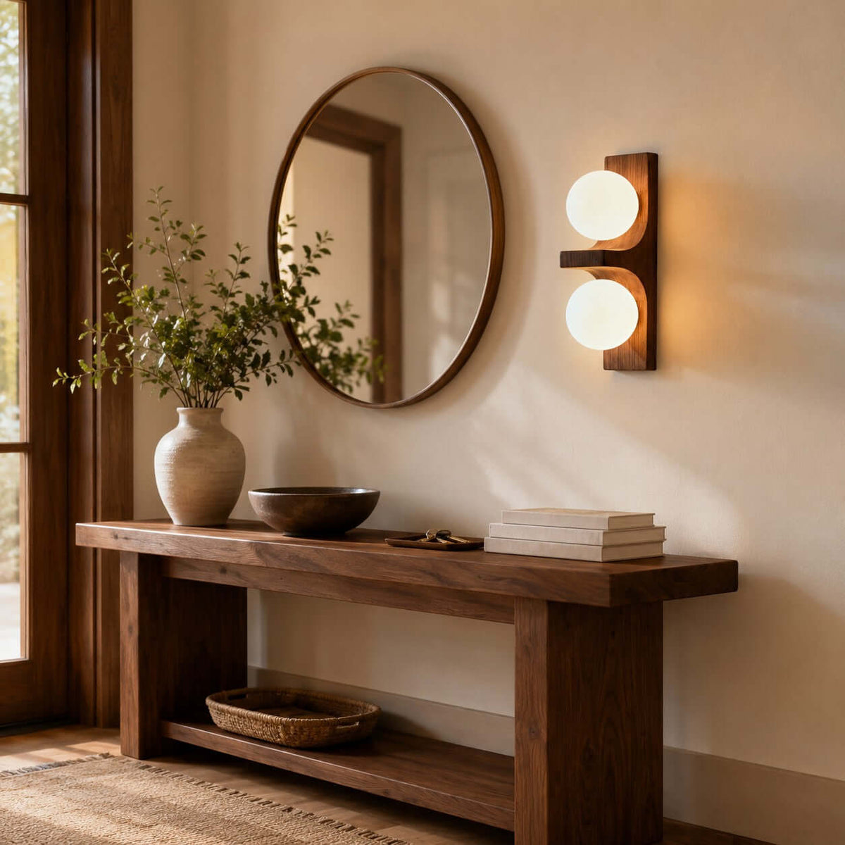 Applique murale double globe en bois