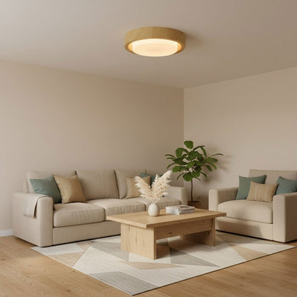 Plafonnier rond en bois et verre