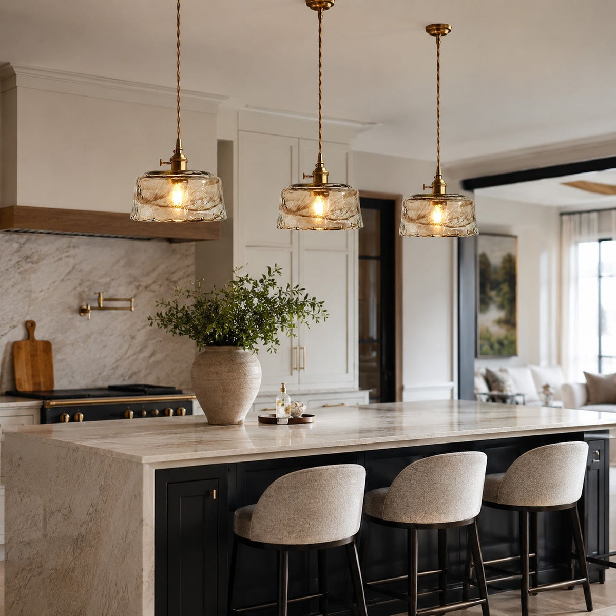 Suspension vintage en laiton et ambre