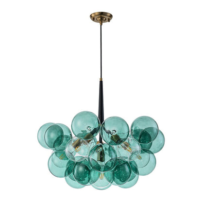 Lustre en laiton en verre bullé bleu sarcelle