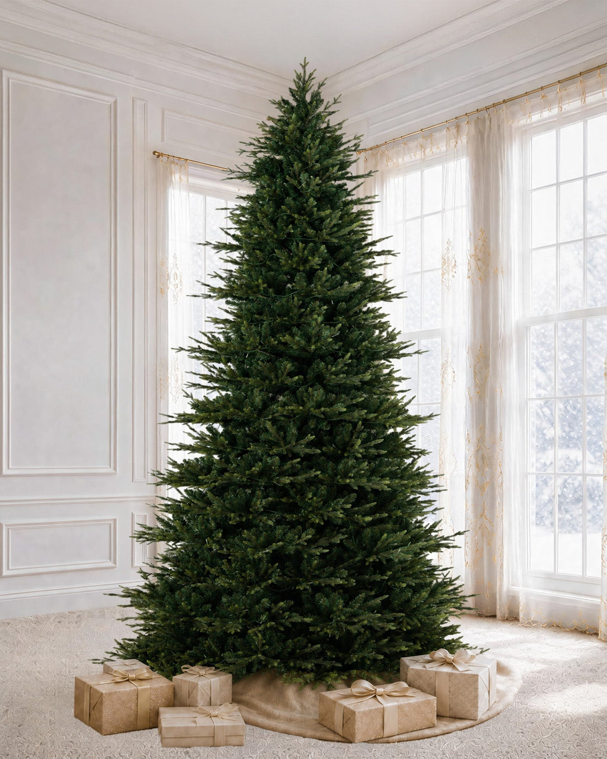 Sapin de Noël Skovra Classic PE/PVC de 12ft avec éclairage intégré