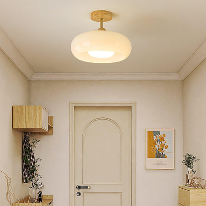 Plafonnier ovale en bois et verre