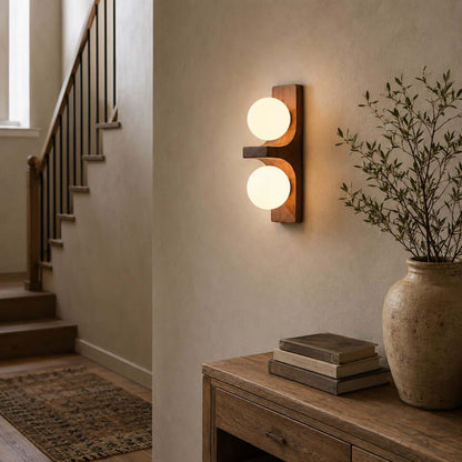 Applique murale double globe en bois