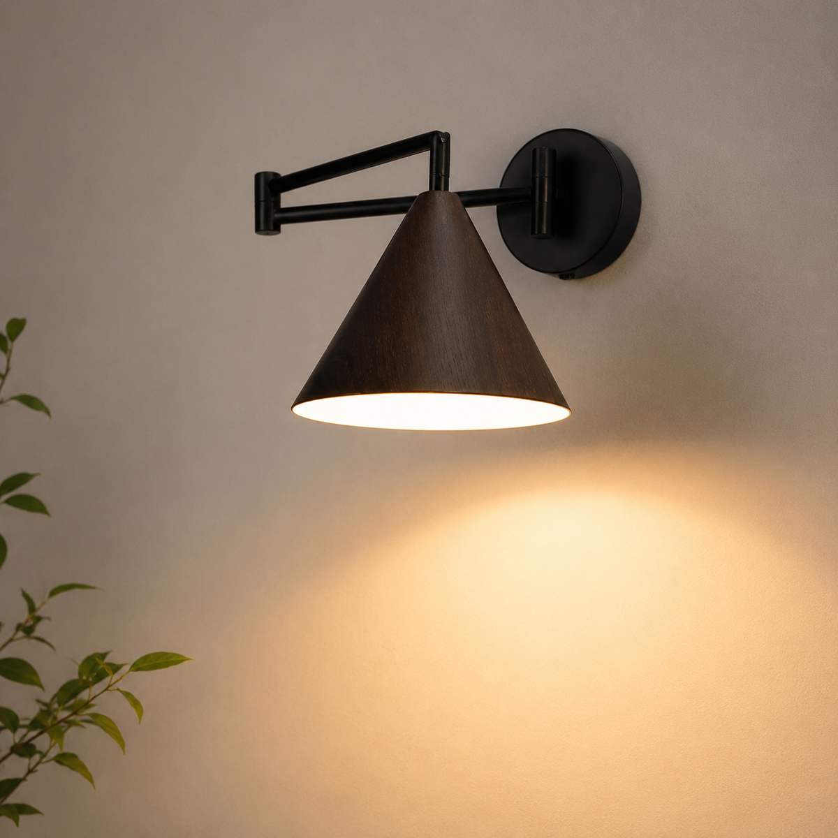 Applique murale Linnoro à bras pivotant, effet bois, style scandinave