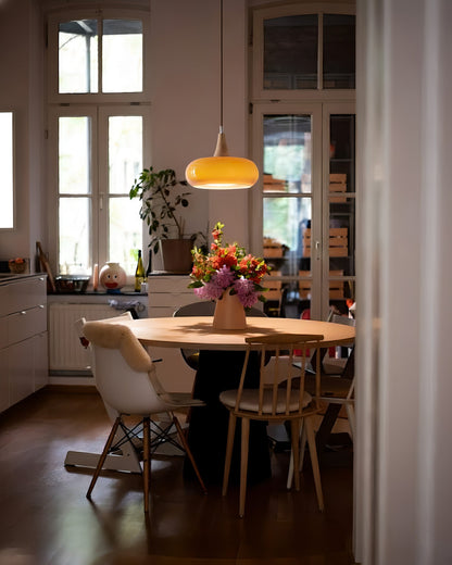 Suspension en bois et verre effet galet