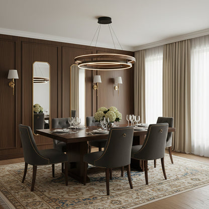 Lustre LED en noyer à double anneau