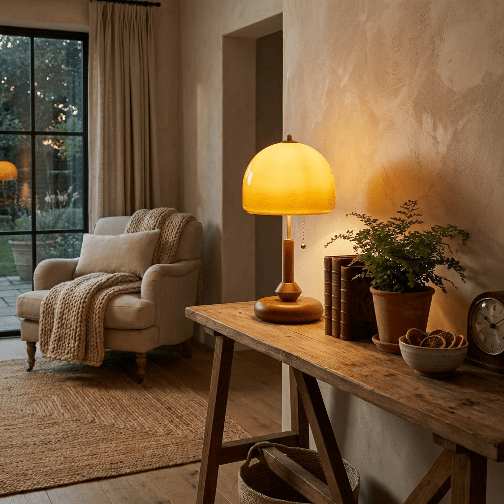 Lampe de table Bricora en noyer moderne du milieu du siècle