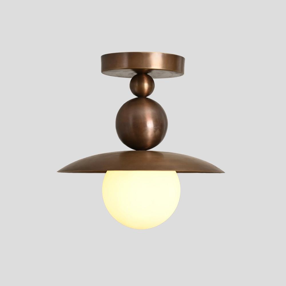Plafonnier semi-encastré globe en laiton de style mid-century Seravin