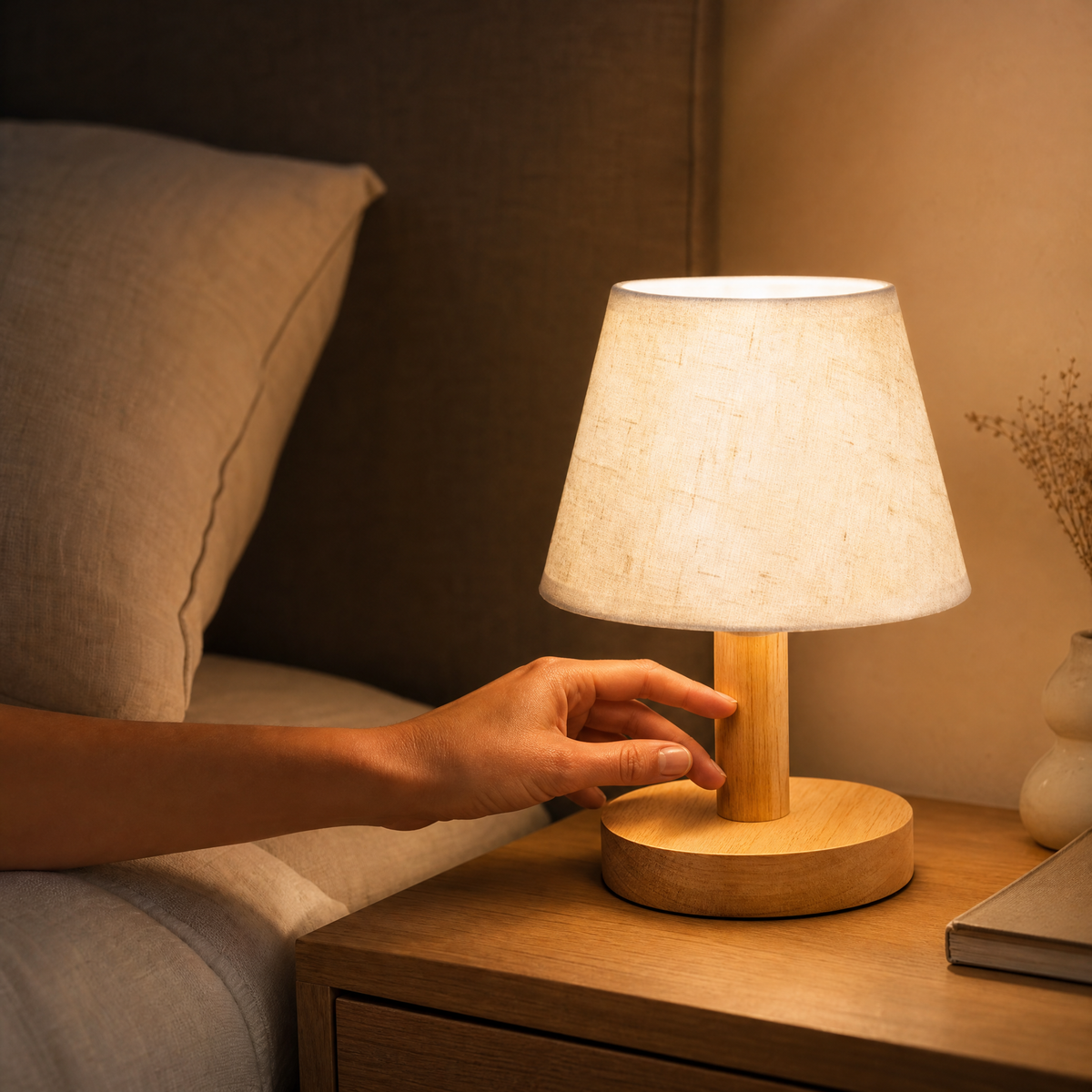 Lampe de table scandinave en chêne Elarion