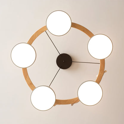 Lustre rond en bois avec oiseaux
