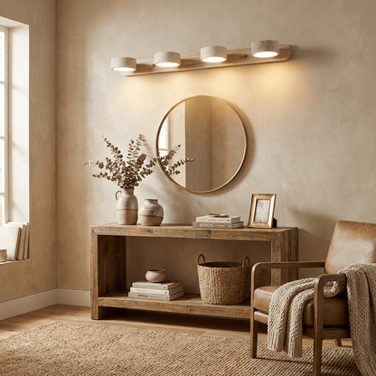 Applique murale pour meuble-lavabo en travertin et bois