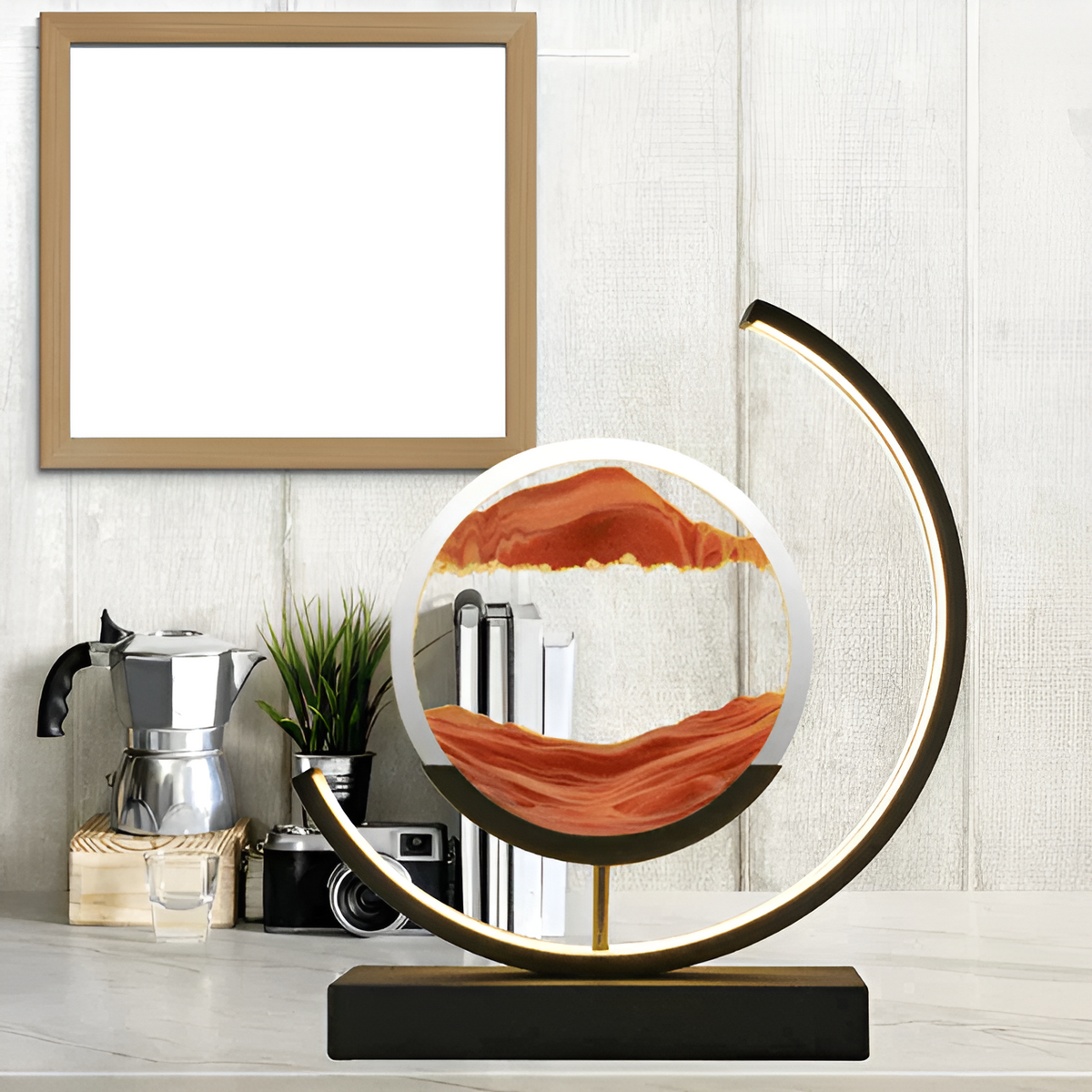 Lampe de table minimaliste en aluminium Sandveil, avec art du sable
