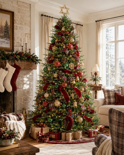 Sapin de Noël Skovra Classic PE/PVC de 12ft avec éclairage intégré
