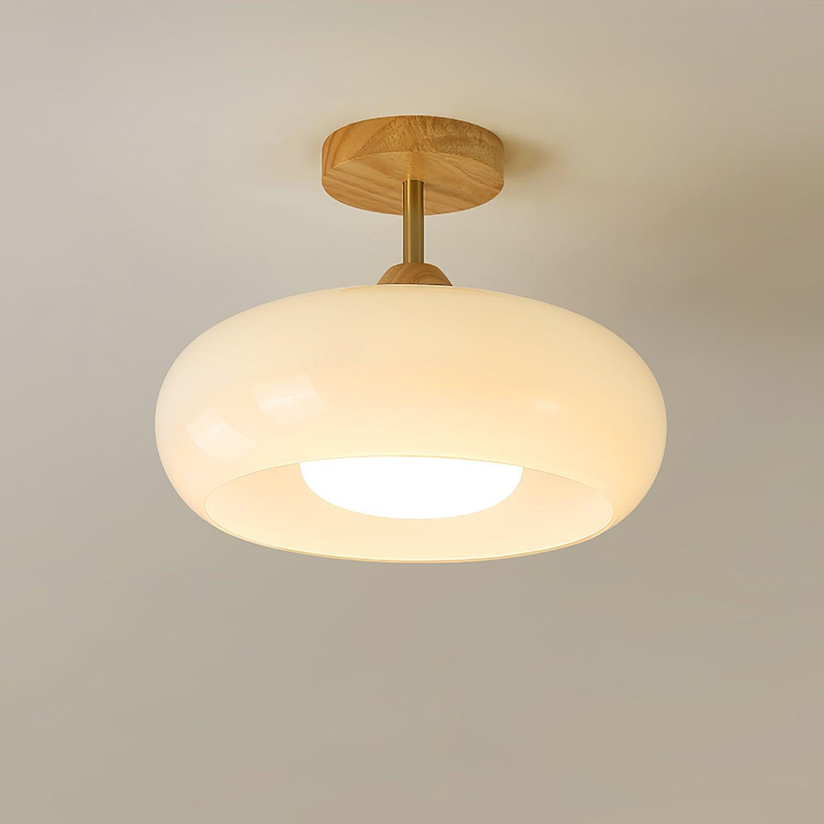 Plafonnier ovale en bois et verre