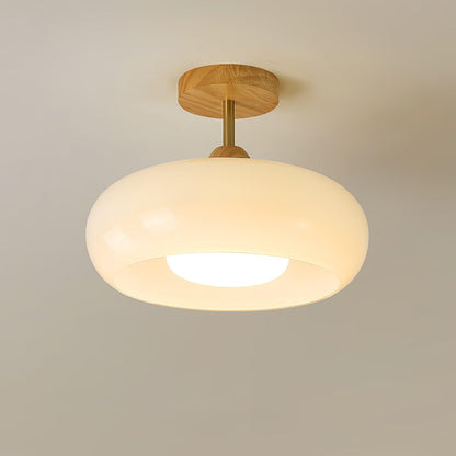 Plafonnier ovale en bois et verre
