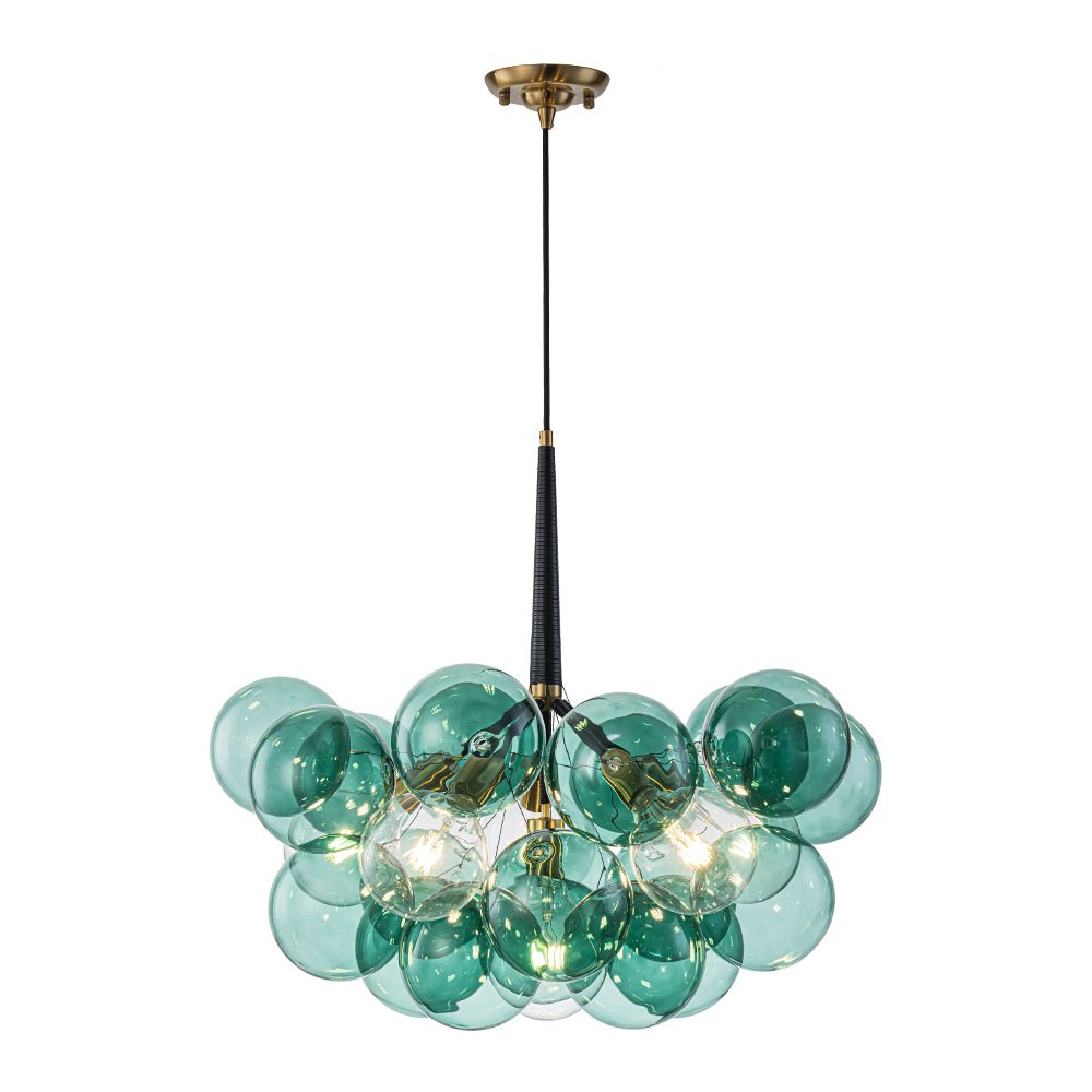 Lustre en laiton en verre bullé bleu sarcelle