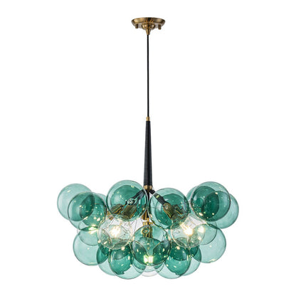 Lustre en laiton en verre bullé bleu sarcelle