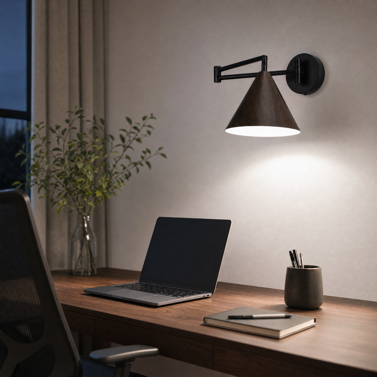Applique murale Linnoro à bras pivotant, effet bois, style scandinave