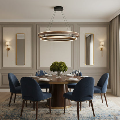 Lustre LED en noyer à double anneau
