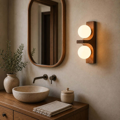 Applique murale double globe en bois
