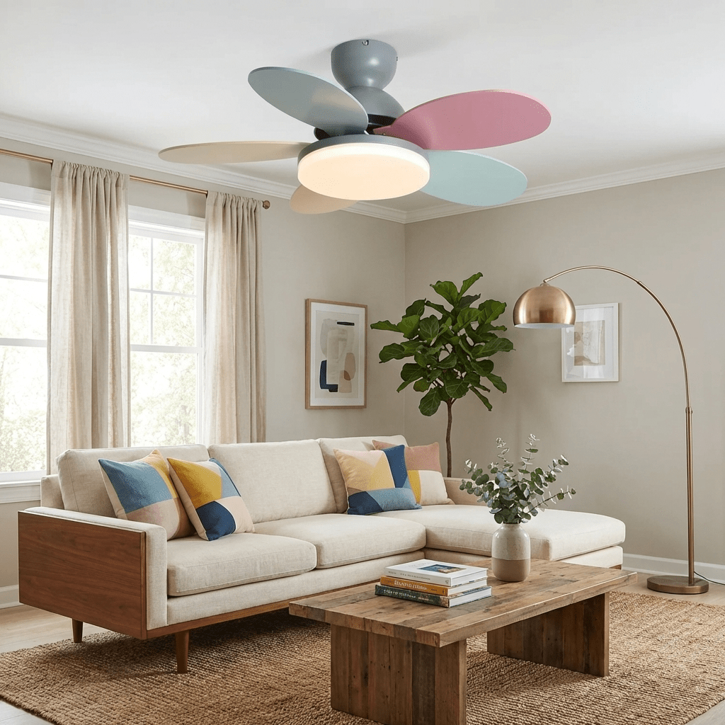 Ventilateur de plafond en bois à pales en forme de fleur