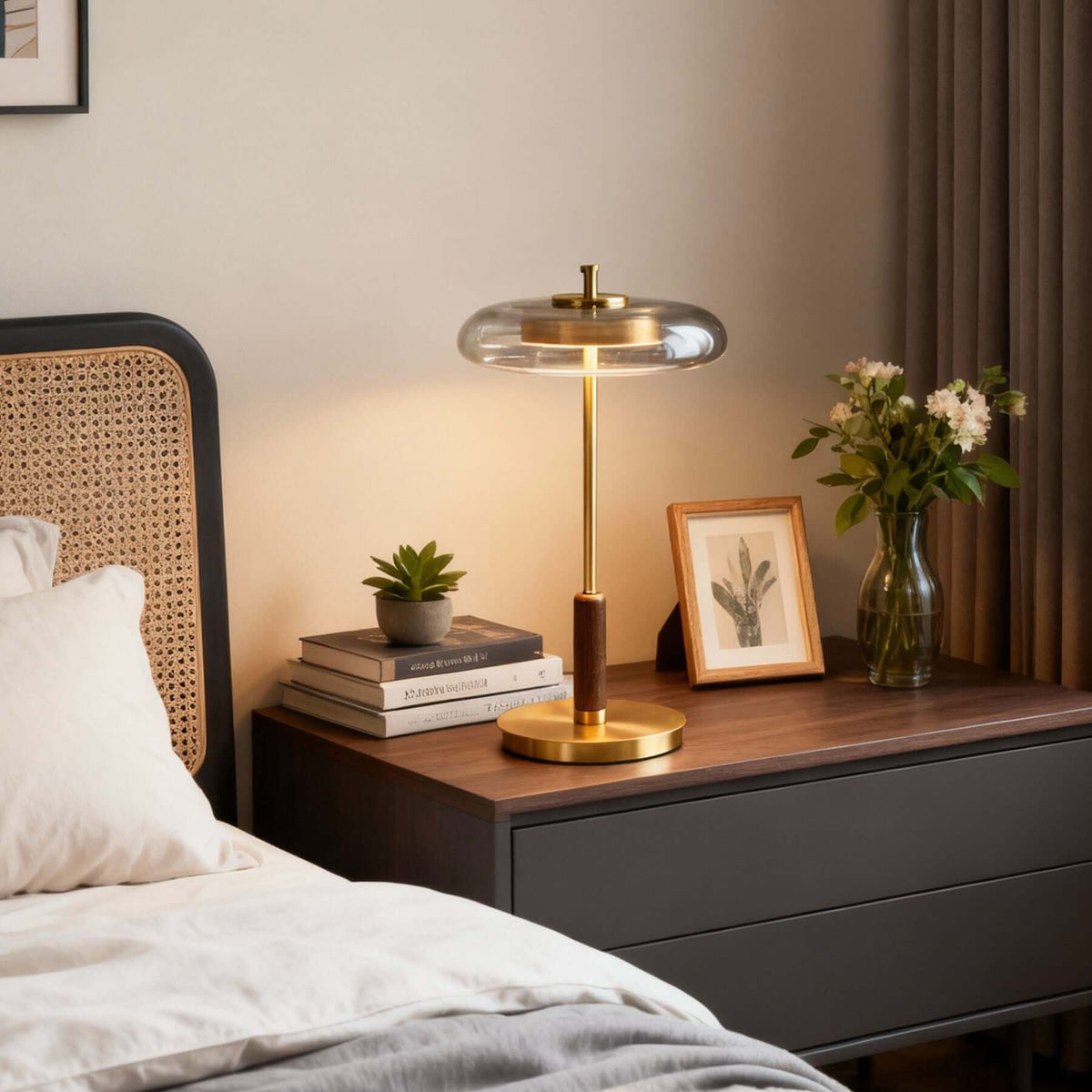 Lampe de table Fenrik en noyer moderne du milieu du siècle