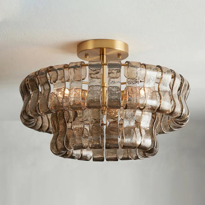 Plafonnier en verre givré à niveaux