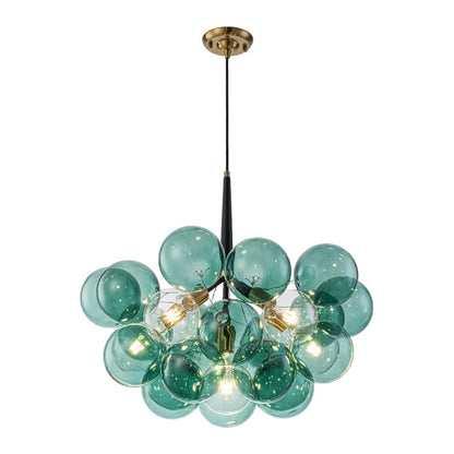 Lustre en laiton en verre bullé bleu sarcelle