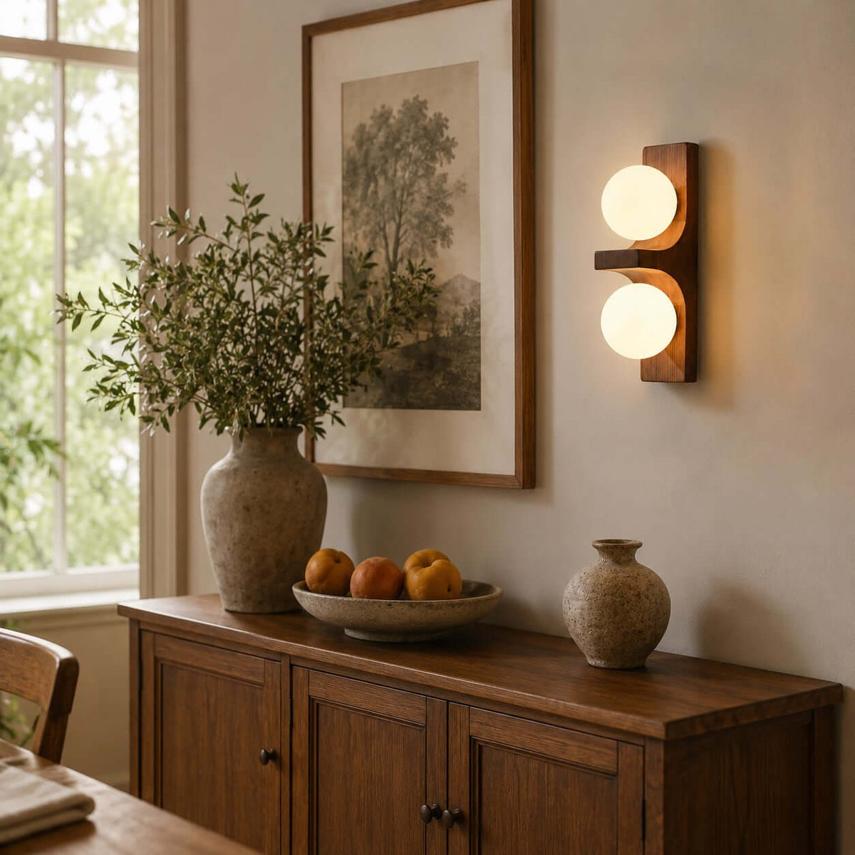 Applique murale double globe en bois
