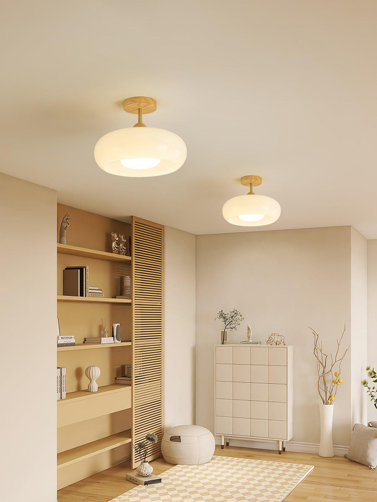 Plafonnier ovale en bois et verre