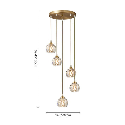 Suspension sphère en cristal en cascade