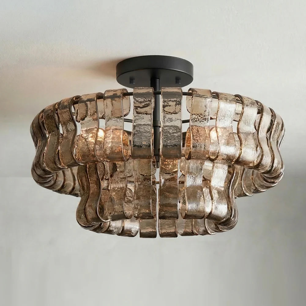 Plafonnier en verre givré à niveaux
