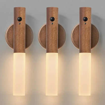 Applique murale minimaliste en bois Oakmira avec détecteur de mouvement