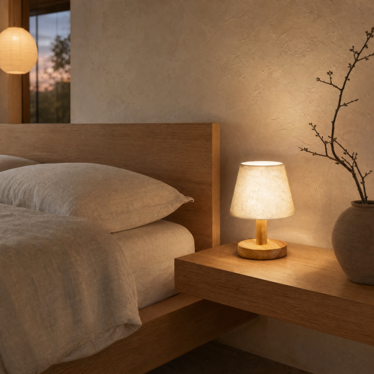 Lampe de table scandinave en chêne Elarion