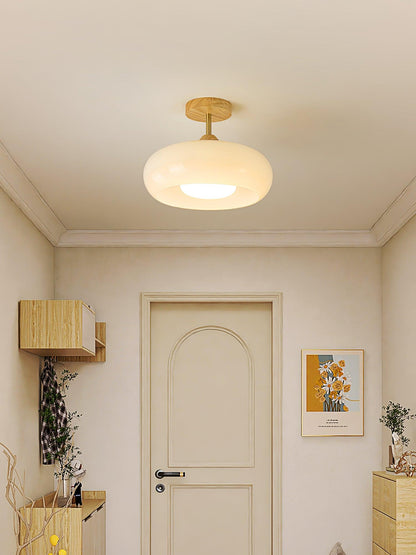 Plafonnier ovale en bois et verre