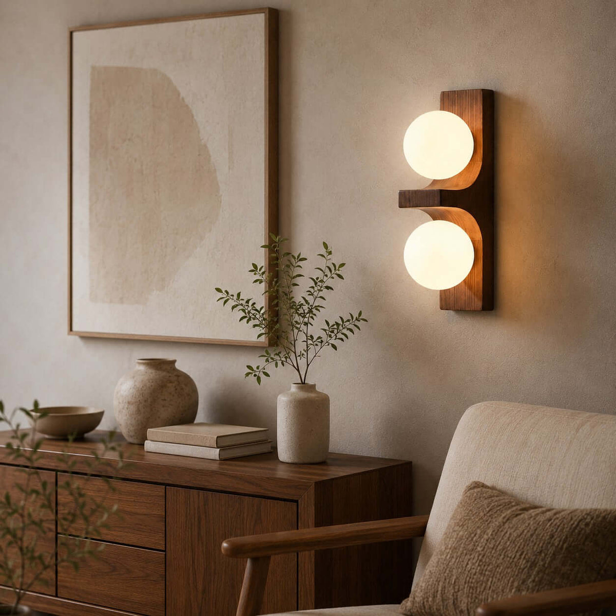 Applique murale double globe en bois