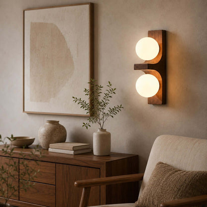 Applique murale double globe en bois