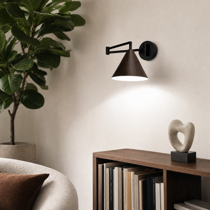 Applique murale Linnoro à bras pivotant, effet bois, style scandinave